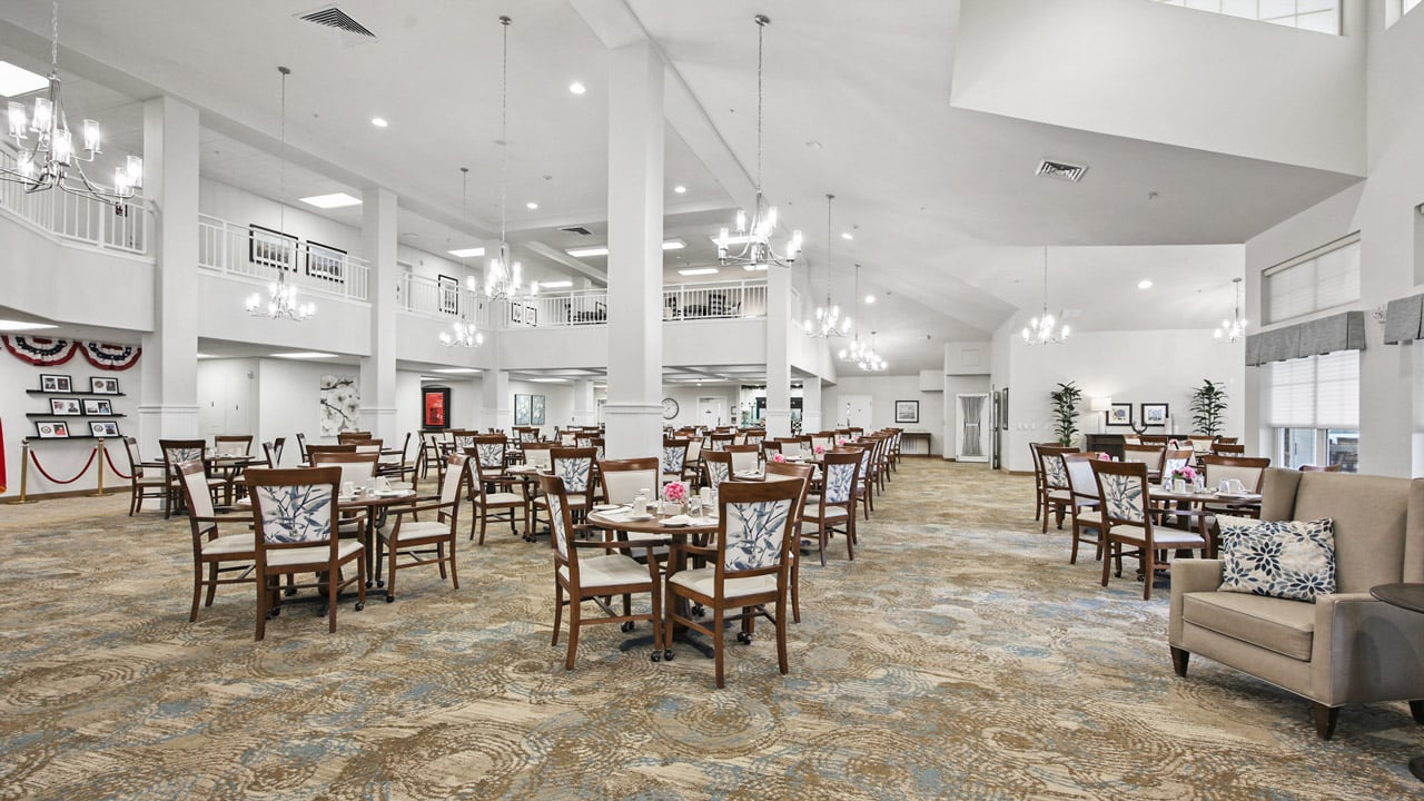 The dining room at Liberty Heights set for mealtime