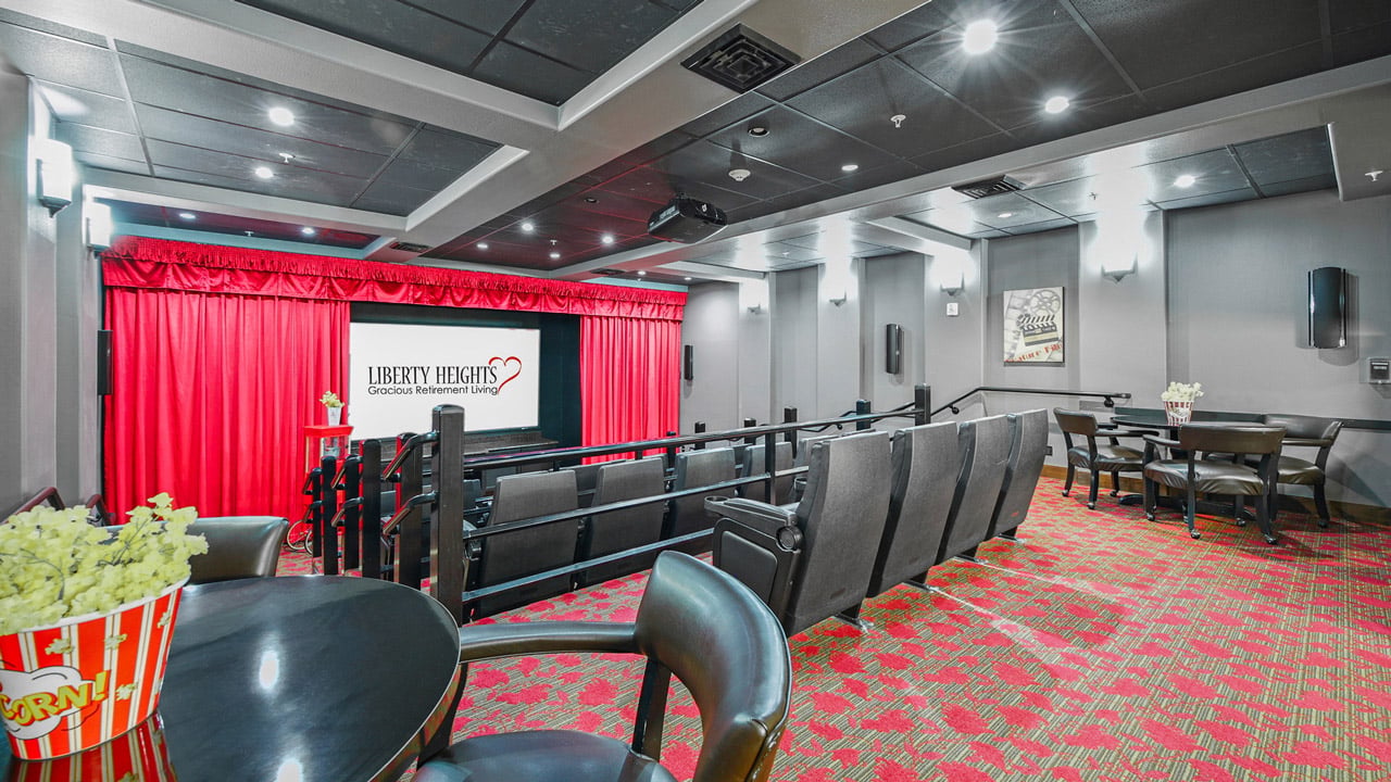 The theater room at Liberty Heights